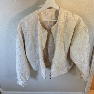 Elegant Cream Floral Bomber Jacket
